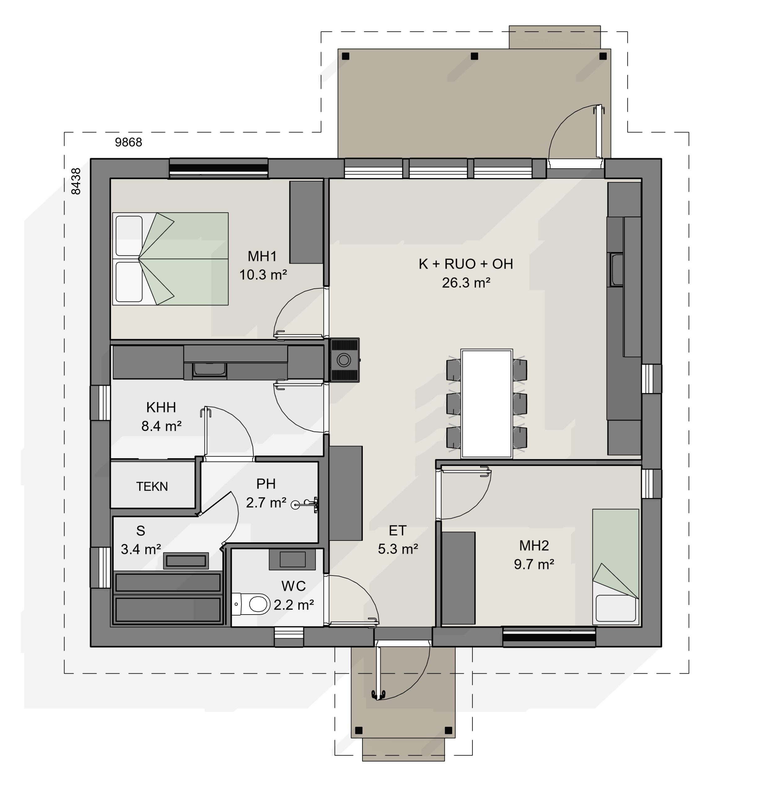 pieni omakotitalo jossa tupakeittiö