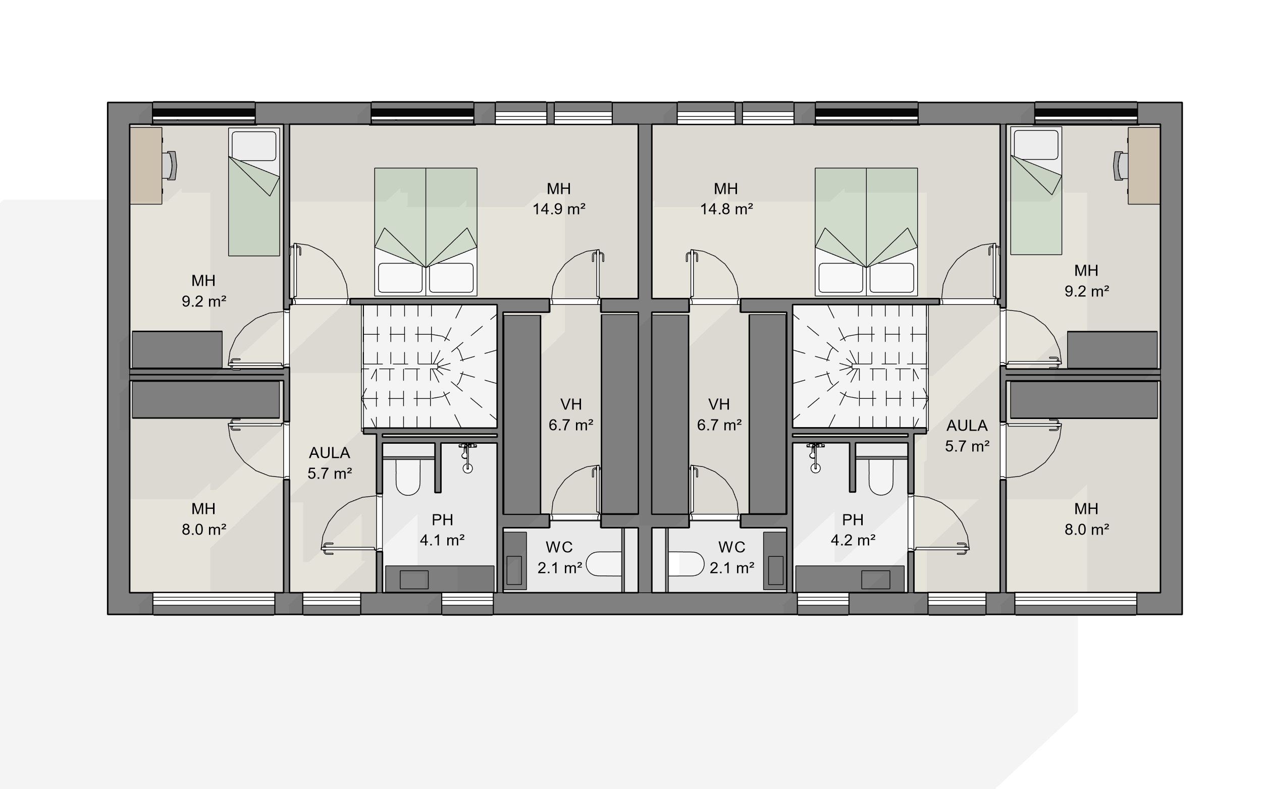 Kaksikerroksisen paritalon pohjaratkaisu