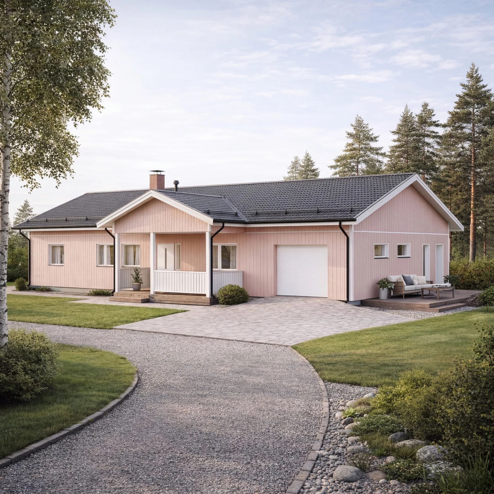 Taloesittely Kajaanissa – pystyverhoiltu Sievitalo autotallilla